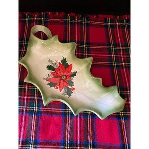 Vintage Holly Leaf Tray with Poinsetta
